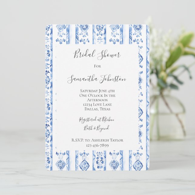 Invitation Sicile Italien Rustique Rayures Bleues Enterrement (Debout devant)