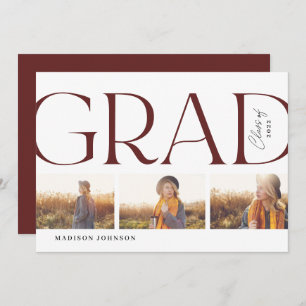 Invitation Side Typographie Graduation 2022 3 Photo Party Red