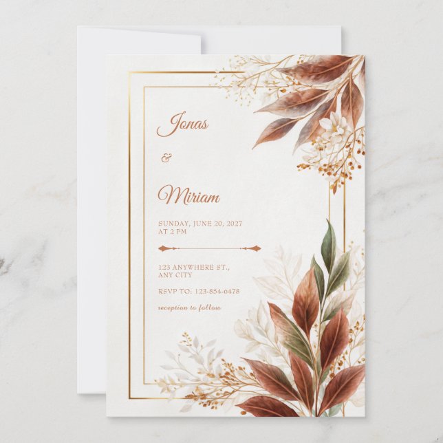 Invitation Sienna Leaf Sage Botanical Wedding (Devant)