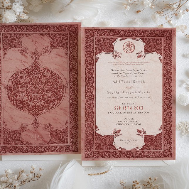 Invitation Sienna Ruby Red Lace Mariage musulman traditionnel (Créateur téléchargé)