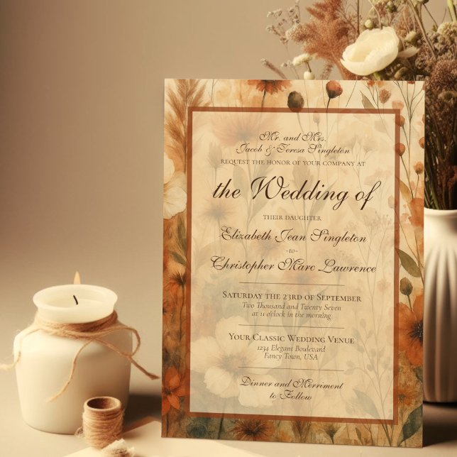 Invitation Sienne Bohème Chic Fleurs Sauvages Mariage Formel (Créateur téléchargé)