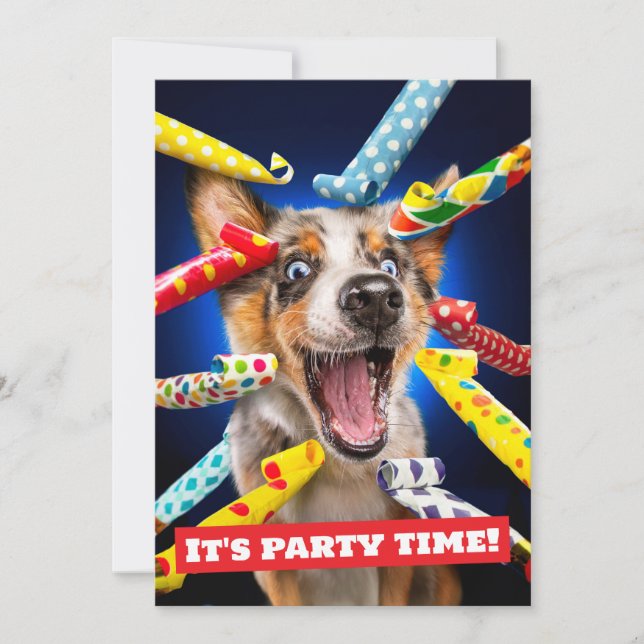 Invitation Sifflets de fête pour chien heureux (Devant)