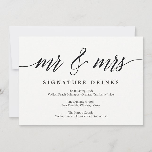 Invitation Signal mariage Signature Boissons - Script moderne (Devant)