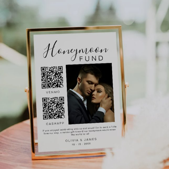 Invitation Signature du Mariage du fonds Lune de miel Photo C (Honeymoon Fund Wedding Sign Photo QR Code Invitation)