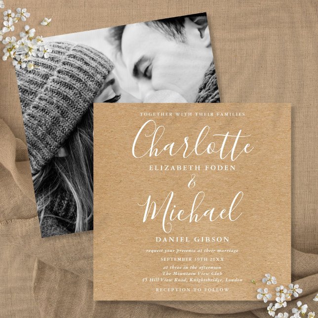 Invitation Signature élégante Rustic Kraft Mariage Photo (Elegant Signature Rustic Kraft Wedding Photo Invitation)