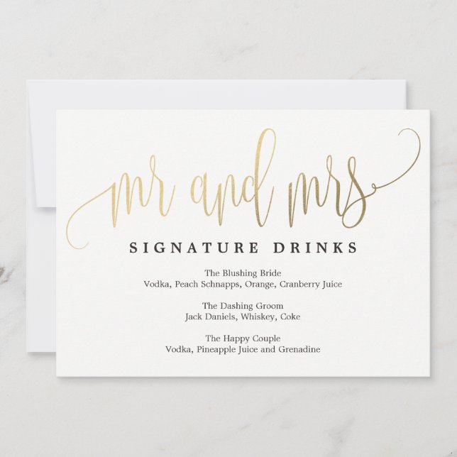Invitation Signature mariage Boissons Signal - Belle Calligra (Devant)