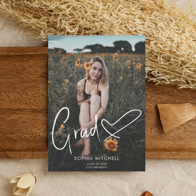 Invitation Signature Script Coeur Photo Graduation Party (Créateur téléchargé)
