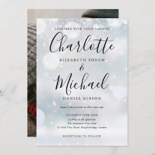 Invitation Signature Script Snowflakes Photo de mariage hiver