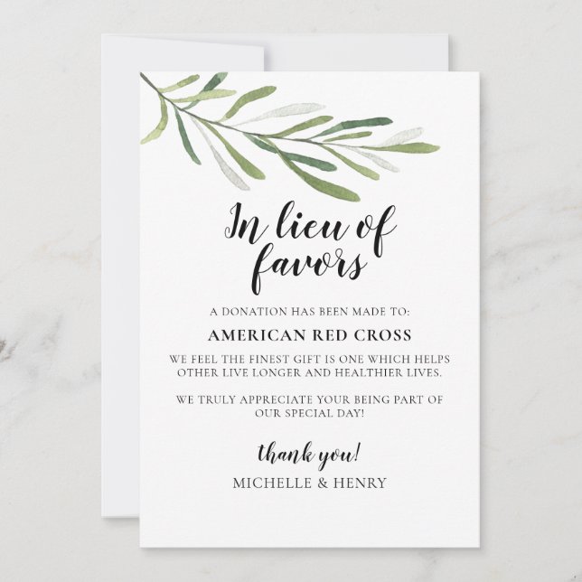 Invitation Signe de don Mariage au lieu de faveurs (Devant)