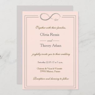 Invitation signe d'infini corail rose or gris mariage unique