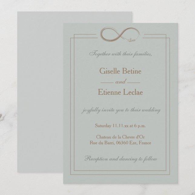 Invitation Signe d'infini Mariage géométrique gris de la tail (Devant / Derrière)