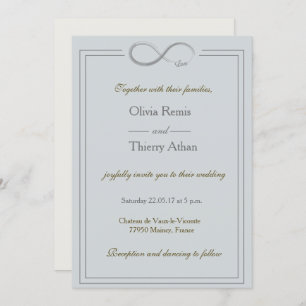 Invitation signe d'infini unique bleu clair or gris mariage