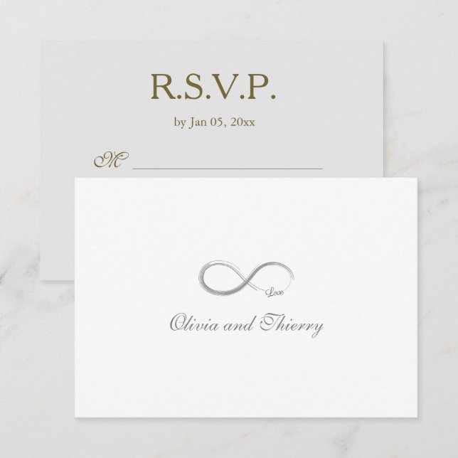 Invitation Signe d'infini Unique Gris Or Blanc Mariage RSVP (Devant / Derrière)