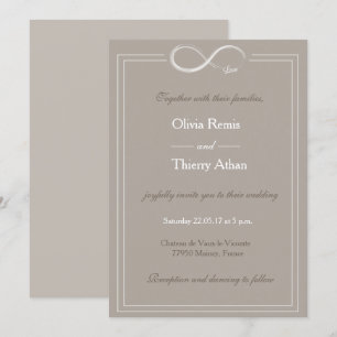 Invitation signe d'infini unique taupe gris blanc mariage