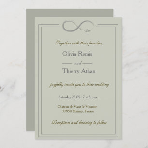 Invitation Signe d'infini unique vert olive or gris mariage