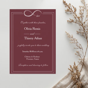 Invitation SIGNE D'INFINITÉ Burgundy Blush Blanc Élégant Mari
