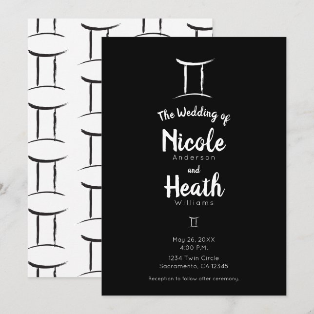Invitation Signe du zodiaque GEMEAUX Astrologie Mariage mai j (Devant / Derrière)
