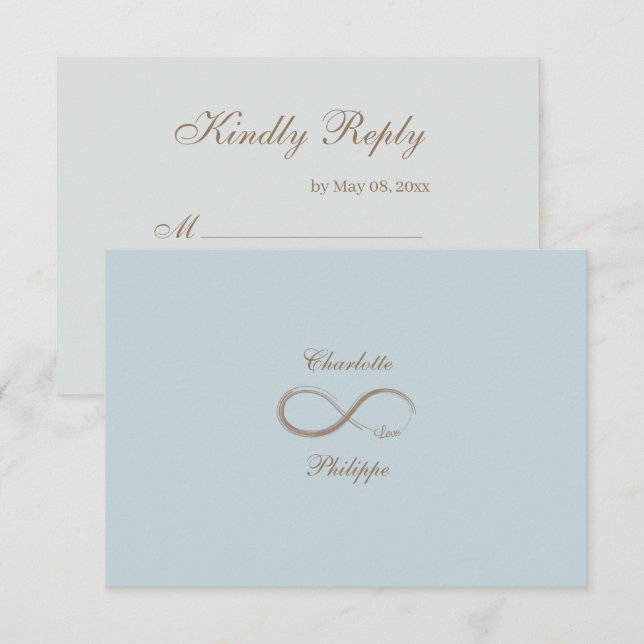 Invitation Signe Infini Bleu Gris Doré Mariage RSVP (Devant / Derrière)