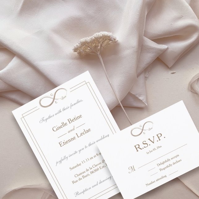 Invitation Signe Infini Monogramme Or Blanc RSVP Mariage (Créateur téléchargé)