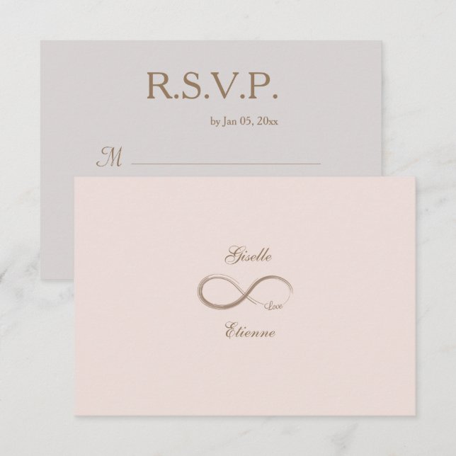 Invitation Signe Infini Rose Blush Nom Personnalisé Mariage R (Devant / Derrière)