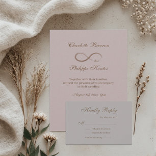 Invitation Signe Infini Rose Poussiéreux Gris Or Mariage RSVP