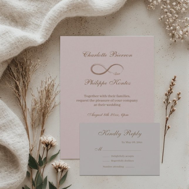 Invitation Signe Infini Rose Poussiéreux Gris Or Mariage RSVP (Créateur téléchargé)
