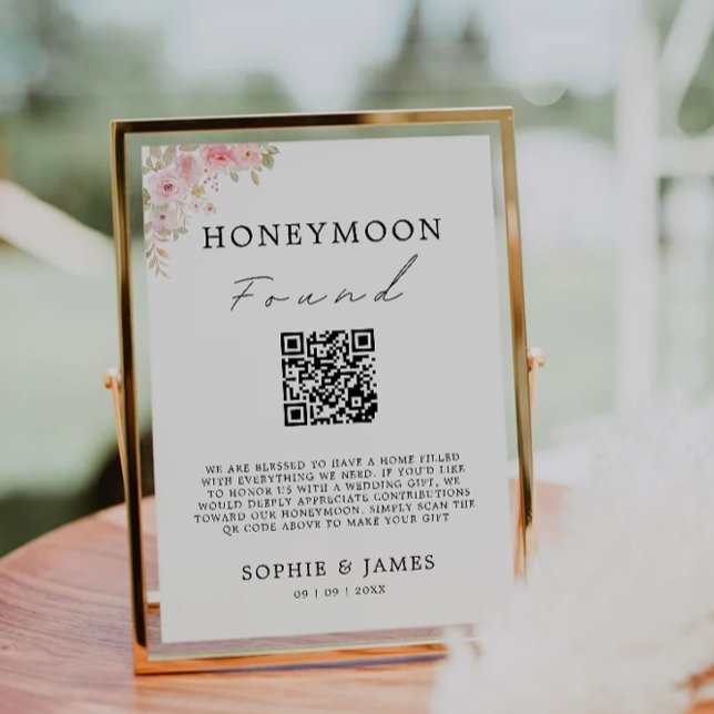 Invitation SIGNE Mariage du fonds de lune de miel rose QR Cod (Rose Honeymoon Fund QR Code Wedding Sign, Invitation)
