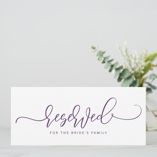 Invitation SIGNE mariage RÉSERVÉ Script gonflable Plum violet (Debout devant)