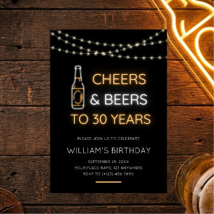 Invitation Signe Néon Cheers & Beers 30e Anniversaire Adulte