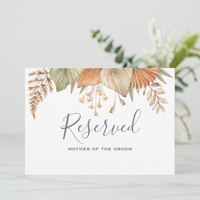 Invitation Signe réservé pour le Mariage floral Boho à feuill (Debout devant)