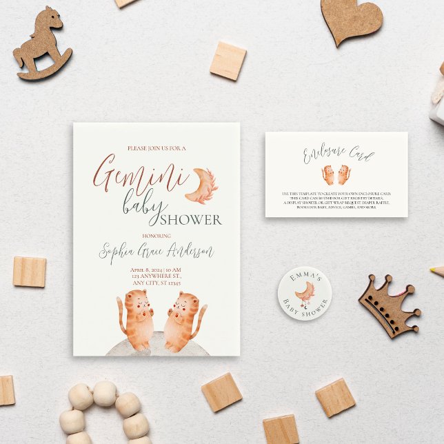 Invitation Signe zodiaque : baby shower Gemini (Créateur téléchargé)