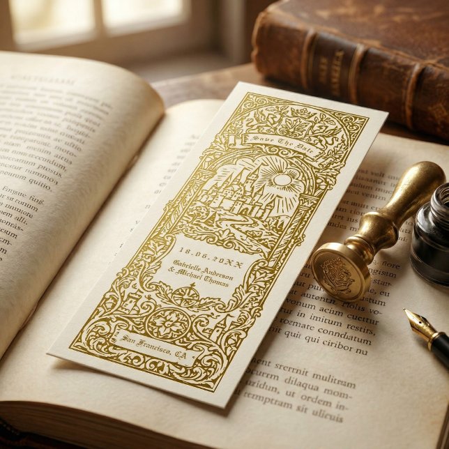 Invitation Signet de mariage médiéval en or pour annoncer la  (Créateur téléchargé)