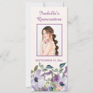 Invitation Signet Élégant Fleur Bleu Lilas pour Quinceañera