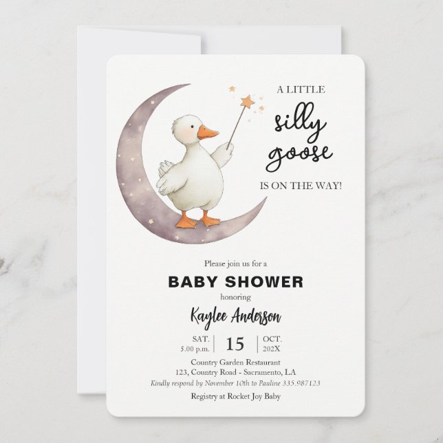 Invitation Silencieuse Goose Baby shower fille rose (Devant)