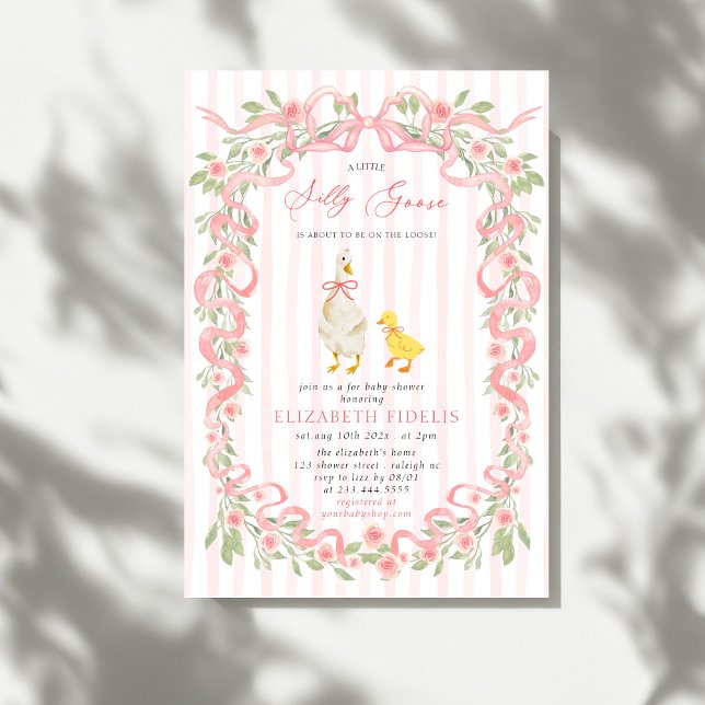 Invitation Silencieux Bow rose Bow Floral QR Code Baby shower (Créateur téléchargé)