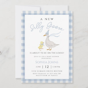Invitation Silencieux Goose Blue En vichy Bow Duck Boy Baby s