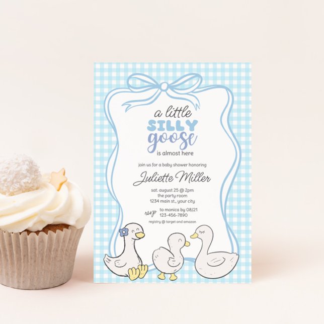 Invitation Silencieux Goose Boys En vichy Baby shower (Silly Goose Gingham Boys Baby Shower Invite)
