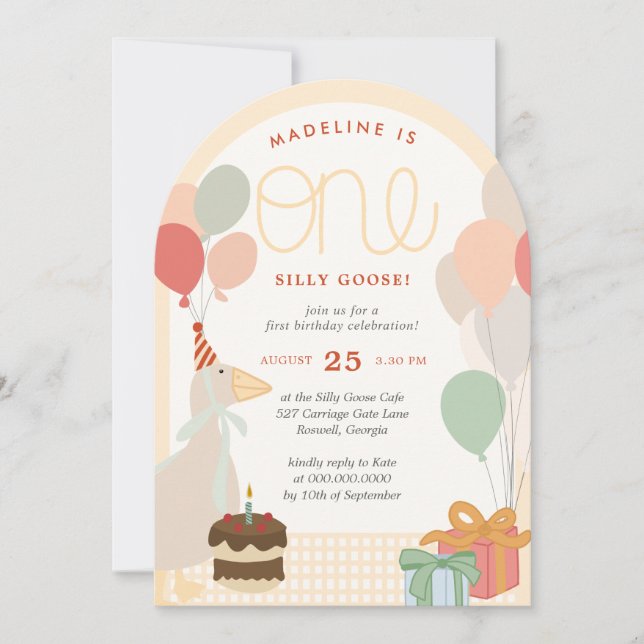 Invitation Silencieux premier anniversaire - Whimsical Goose  (Devant)