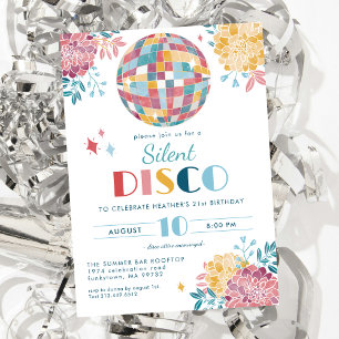 Invitation Silent Disco Party 70's thème Anniversaire Invitat