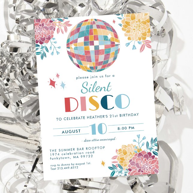 Invitation Silent Disco Party 70's thème Anniversaire Invitat (Créateur téléchargé)