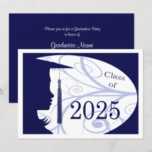 Invitation Silhouette bleu et blanc 2025 Graduation Party