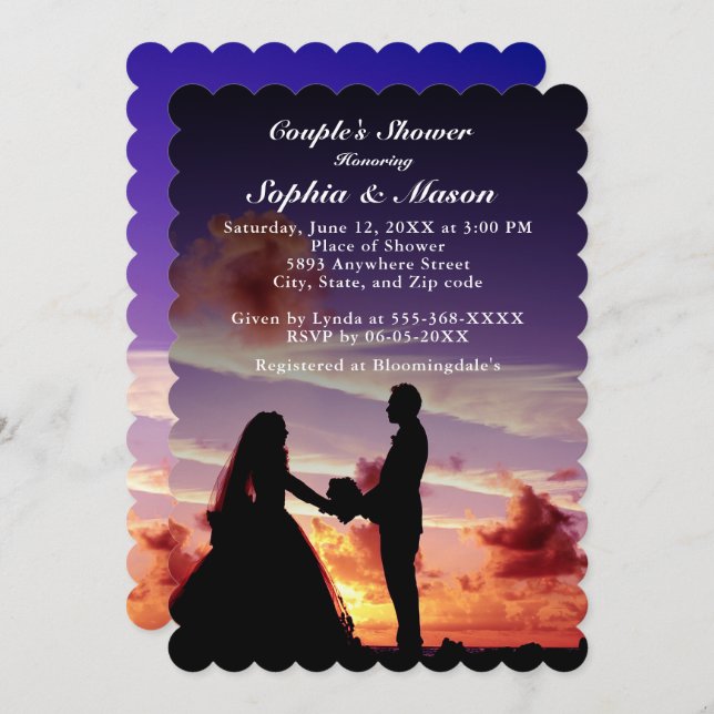 Invitation Silhouette Bride & Groom Couple Couple Couple Coup (Devant / Derrière)