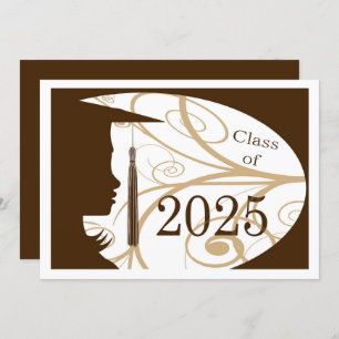Invitation Silhouette Brown et blanche 2025 Graduation Party