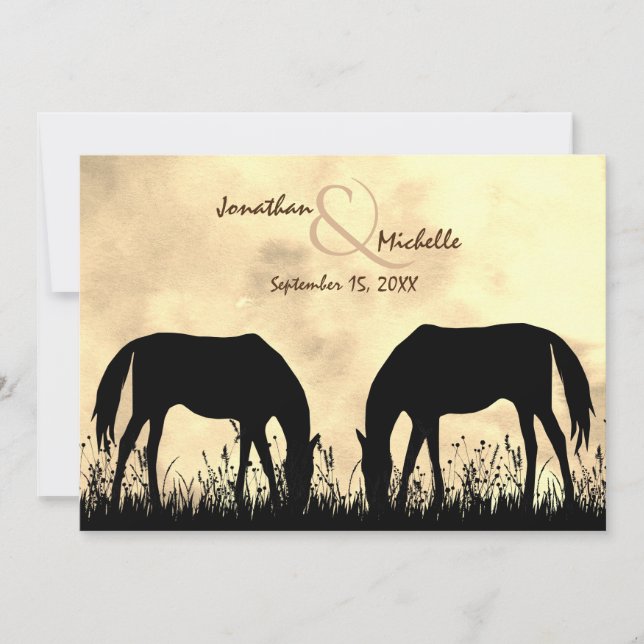 Invitation Silhouette Chevaux Pâturage dans le champ Mariage  (Devant)
