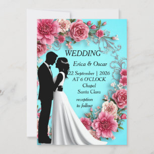 Invitation 🌸 Silhouette de couple de mariage élégant Roses r