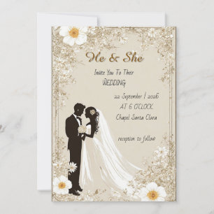 Invitation 🌿 Silhouette de Couple Romantique avec Cadre Flor