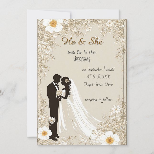 Invitation 🌿 Silhouette de Couple Romantique avec Cadre Flor (Devant)