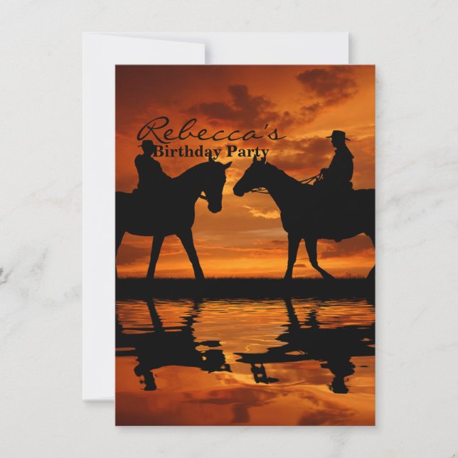 Invitation Silhouette de cowboy à cheval au coucher du soleil (Devant)