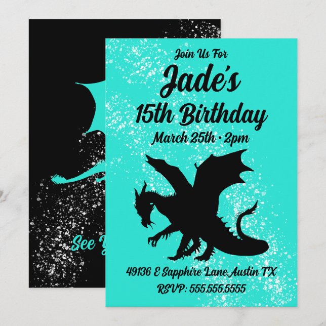 Invitation Silhouette de Dragon Choisir Votre Coul (Devant / Derrière)