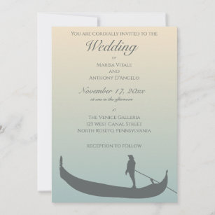 Invitation Silhouette de la gondole de Venise au Mariage du c